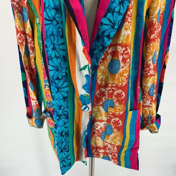 Vtg 1980s Oversized Neon Colorful Blazer Floral 16 - Picture 3 of 7